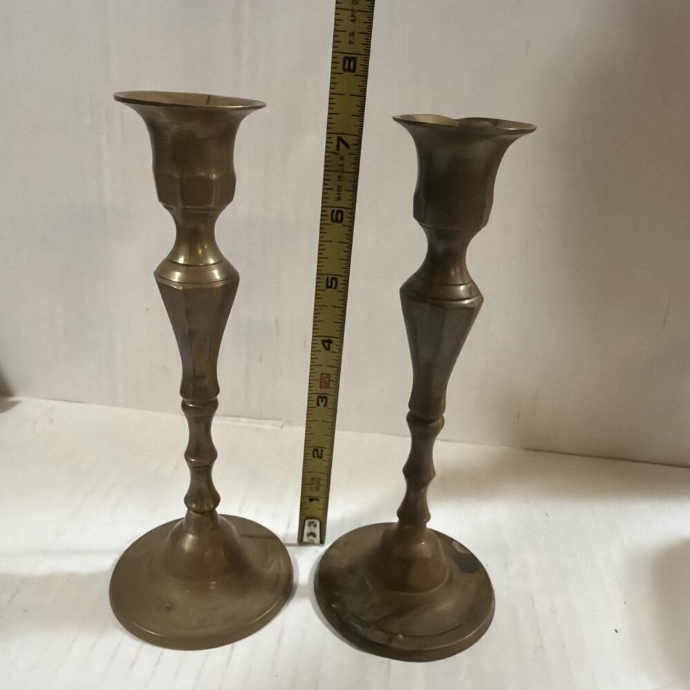 Pair Of Vintage 1970's Brass Candlestick Holders 7 1/2" Tall